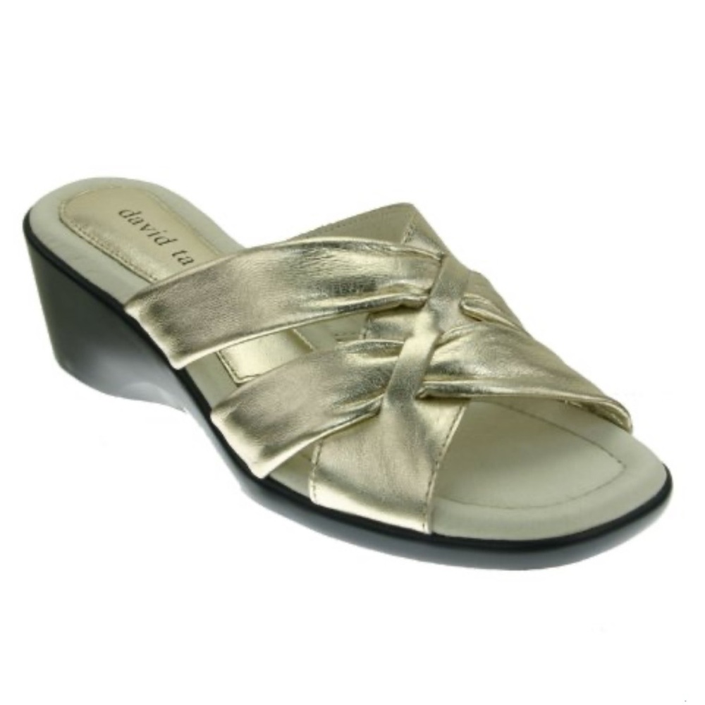 DAVID TATE LUCA sandals gold leather wedges slip on SLIDES Low heels women’s 13